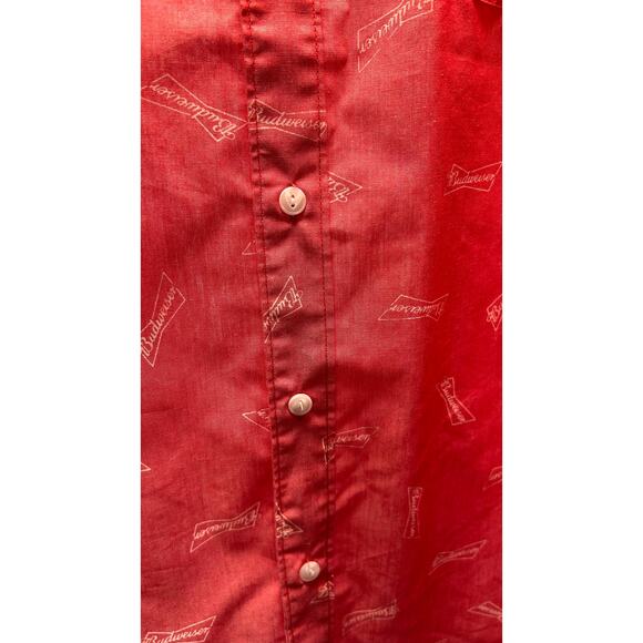 Budweiser Logo NWT Mens SZ L Button Down Short Sleeve Shirt Red BBQ Ocean Boat - Picture 4 of 9